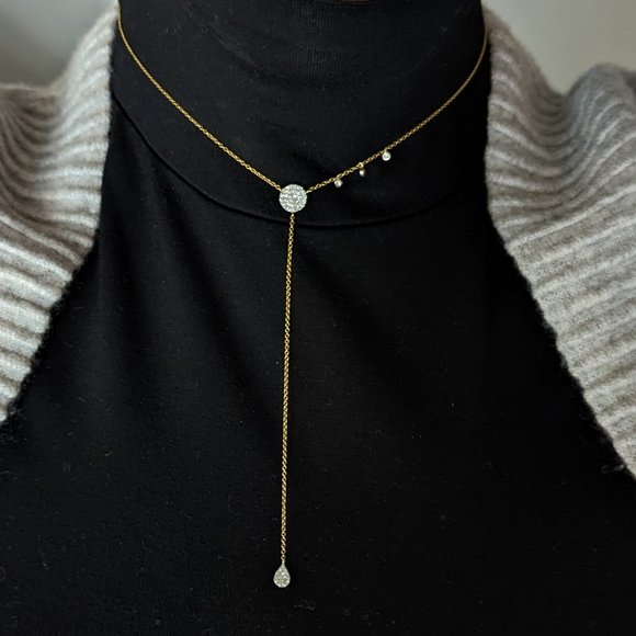 Meira T Teardrop Diamond Pave Lariat Necklace in 14 Karat Gold - Picture 7 of 7